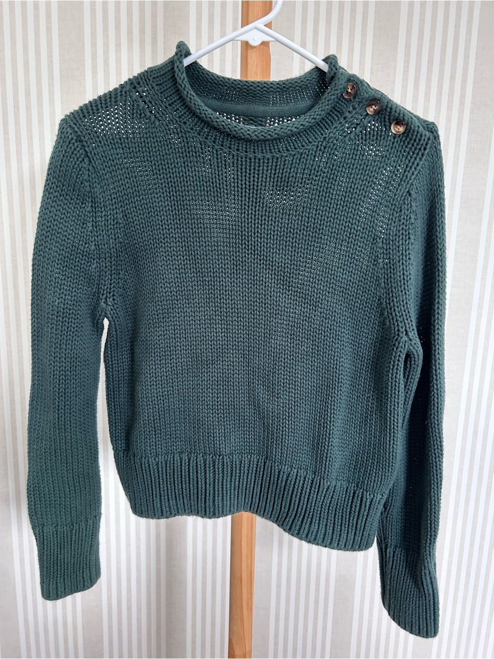 LAKE Pajamas "Jane" 100% Cotton Roll Neck Sweater Dark Green Size Small